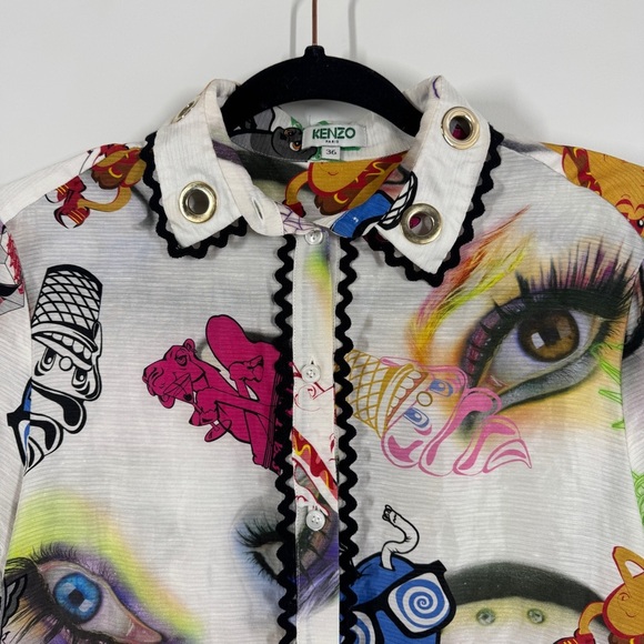 Kenzo Paris Multicolor Graphic Print Shirt Statement Short Sleeve Button Down 36 - Picture 5 of 13